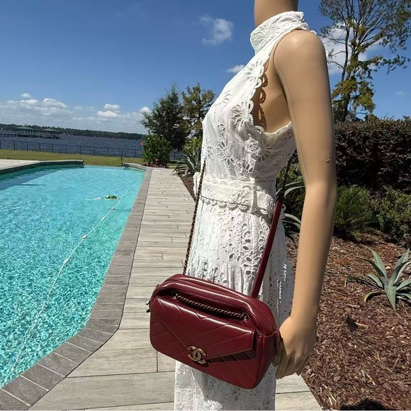 Chanel Red Lambskin Leather Chain Strap Camera Bag with Removable Wallet - Picture 6 of 16